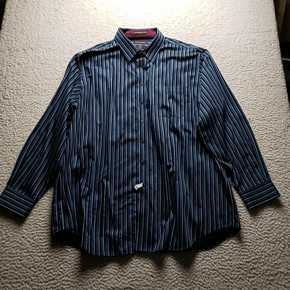 Paul Fredrick Dress Shirt Mens 19 36/37 Blue Stripe Classic Fit Non Iron LS